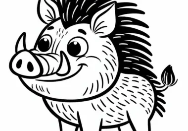 Wildschwein mit lustigem Blick: Einfaches Ausmalbild (Kostenlos)