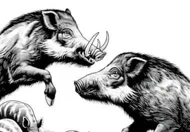 Wildschweine kämpfen mit ihren Hauern: Detailreiche Malvorlage (Gratis)