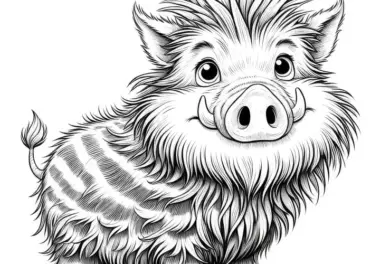 Wildschwein mit lustigem Blick und aufgestellten Borsten: Kostenloses Ausmalbild