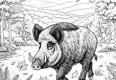 Wildschwein in herbstlicher Landschaft: Gratis Ausmalbild