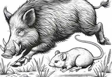 Wildschwein jagt Maus: Ausmalbild zum Herunterladen (Kostenlos)