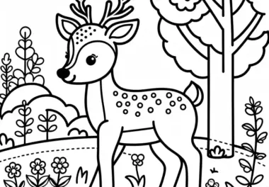 Kleiner Hirsch als niedliches Ausmalbild: Kostenlos zum Download