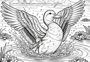 Ente mit ausgebreiteten Flügeln: Kostenlose Malvorlage