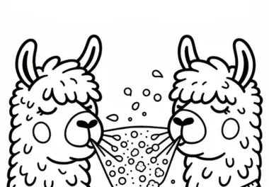 Lamas niesen sich ins Gesicht: Einfache Malvorlage (Kostenlos)