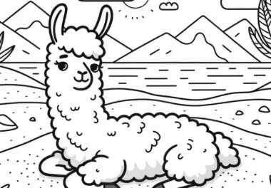 Lama entspannt sich im Sand: Einfache Malvorlage (Gratis)