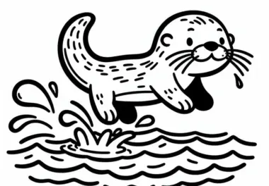 Otter springt ins Wasser: Einfache Malvorlage (Kostenlos)