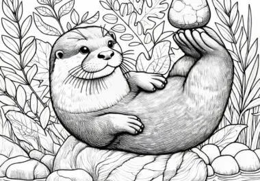 Otter spielt mit einem Stein: Kostenlose Malvorlage