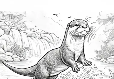Otter springt ins Wasser: Detailreich Ausmalbild (Gratis)