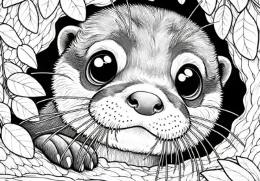 Otter mit großen Augen: Ausmalbild zum Ausdrucken (Kostenlos)