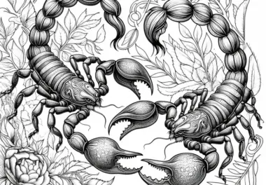 Zwei Skorpione begegnen sich: Malvorlage zum Ausmalen (Gratis)