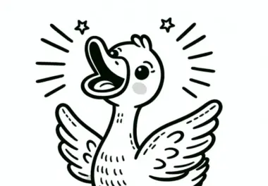 Gans flattert aufgeregt mit Flügeln: Einfaches Ausmalbild (Kostenlos)