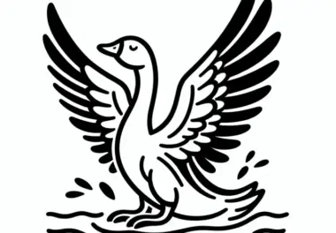Gans mit ausgebreiteten Flügeln: Einfaches Ausmalbild (Gratis)