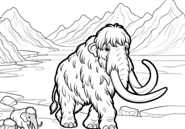 Mammut in Eiszeitlandschaft: Einfaches Ausmalbild (Gratis)