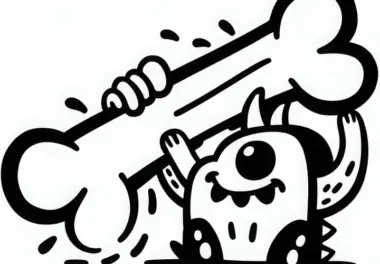 Monster spielt mit riesigem Knochen als Spielzeug: Ausmalbild zum Download (Kostenlos)