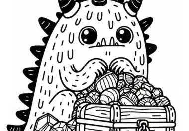 Monster bewacht Schatztruhe: Gratis Malvorlage