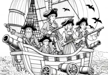 Piraten verteidigen ihr Schiff gegen Angreifer: Ausmalbild in hoher Qualität (Gratis)