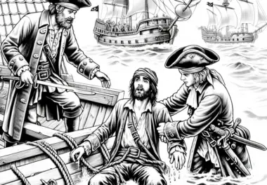 Piraten retten Schiffbrüchige aus dem Meer: Detailreiche Malvorlage (Gratis)