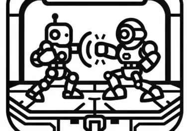 Zwei Roboter kämpfen in Hightech Arena: Einfaches Ausmalbild (Kostenlos)