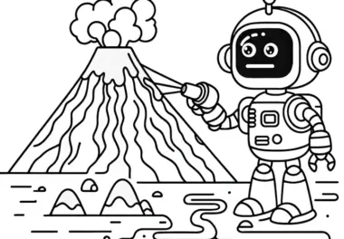 Roboter hilft bei der Erforschung eines aktiven Vulkans: Kostenloses Ausmalbild