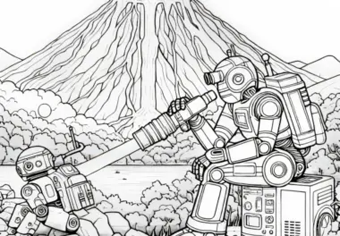 Roboter hilft bei der Erforschung eines aktiven Vulkans: Ausmalbild zum Herunterladen (Kostenlos)