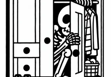 Ein Skelett versteckt sich im Schrank vor Eindringlingen: Kostenloses Ausmalbild
