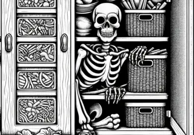 Skelett versteckt sich in Schrank vor Eindringlingen: Ausmalbild zum Herunterladen (Kostenlos)