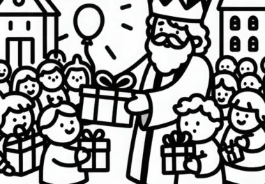König verteilt Geschenke an das Volk: Einfache Malvorlage (Kostenlos)