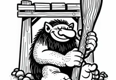 Troll hält einen großen Holzknüppel: Malvorlage zum Download (Kostenlos)