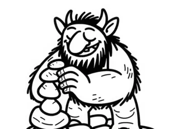 Troll baut Steinhaufen als Denkmal für seine Stärke: Einfaches Ausmalbild (Gratis)