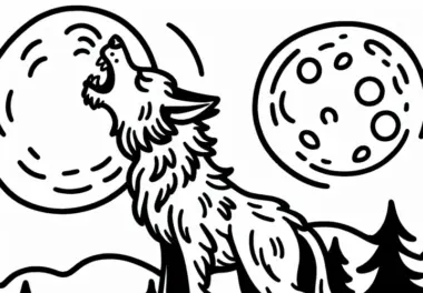Werwolf steht auf Hügel und heult den Mond an: Kostenlos Malvorlage