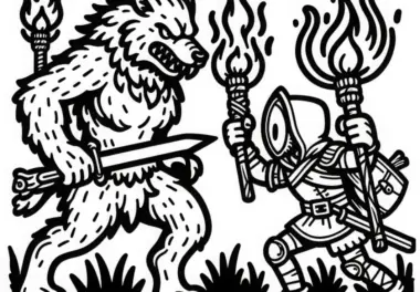 Werwolf kämpft gegen Jäger: Ausmalbild zum Herunterladen (Kostenlos)