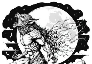Werwolf verwandelt sich bei Vollmond mit wildem Heulen als Malvorlage (Gratis)
