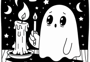 Geist beobachtet still eine Kerze: Einfaches Ausmalbild (Kostenlos)