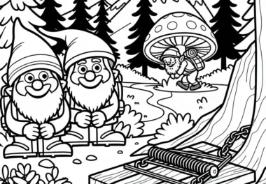 Kobolde im Wald stellen Falle auf: Ausmalbild zum Herunterladen (Kostenlos)
