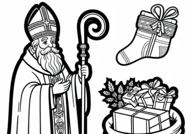 Heiliger Nikolaus mit Bischofsstab und Geschenksack – Ausmalbild für den Adventskalender