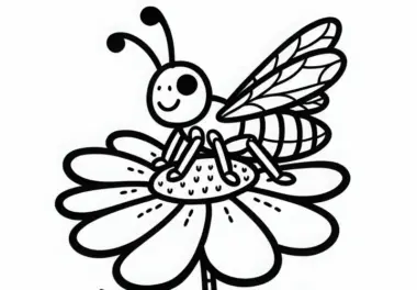 Heuschrecke sitzt auf Blume: Ausmalbild zum Download (Kostenlos)