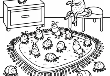 Flöhe tanzen auf dem Teppich: Ausmalbild zum Herunterladen (Kostenlos)