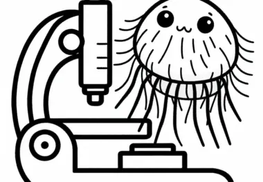 Ein Floh sitzt am Mikroskop: Ausmalbild zum Herunterladen (Gratis)
