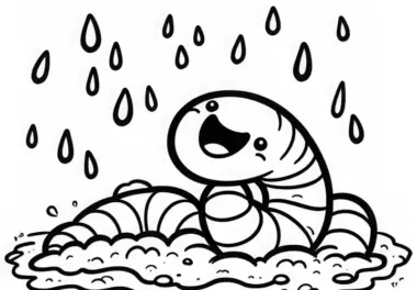 Regenwurm kommt aus dem Boden: Malvorlage zum Download (Kostenlos)