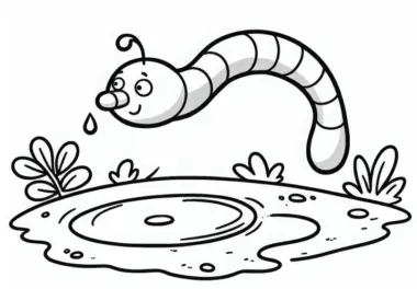 Regenwurm in einer Pfütze: Ausmalbild zum Herunterladen (Kostenloses)