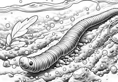 Regenwurm in feuchter Erde: Ausmalbild zum Herunterladen (Gratis)