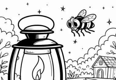 Fliege fliegt um Laterne: Malvorlage zum Herunterladen (Gratis)