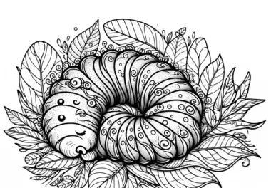 Raupe auf einem Blatt: Detailreiche Malvorlage (Gratis)