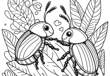 Zwei Käfer auf einem Blatt: Kostenlose Malvorlage