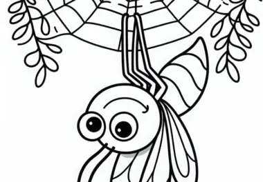 Stechmücke hängt an Spinnennetz: Malvorlage zum Download (Gratis)