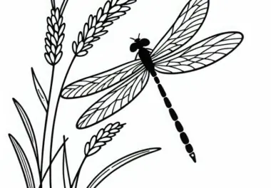 Libelle mit ausgebreiteten Flügeln: Ausmalbild zum Download (Kostenlos)