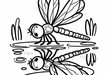 Libelle auf einem See: Malvorlage zum Herunterladen (Kostenlos)