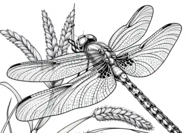 Libelle mit ausgebreiteten Flügeln: Detailreiches Ausmalbild (Kostenlos)