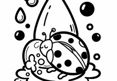 Marienkäfer ruht sich auf Wassertropfen aus: Malvorlage zum Herunterladen (Kostenlos)