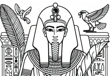 Thoth, der Gott der Weisheit mit Schreibfeder und Papyrus – Ausmalbild zur ägyptischen Mythologie